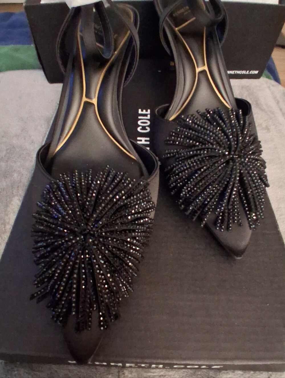 Kenneth Cole US SIZE 8 Black Beaded Pointed-Toe Ankle-Strap Heels NEW W/BOX
